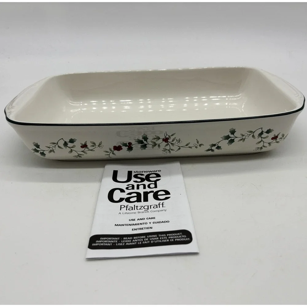 Vtg Pfaltzgraff Winterberry Lasagna Baker Rectangular White Green Holly Dish